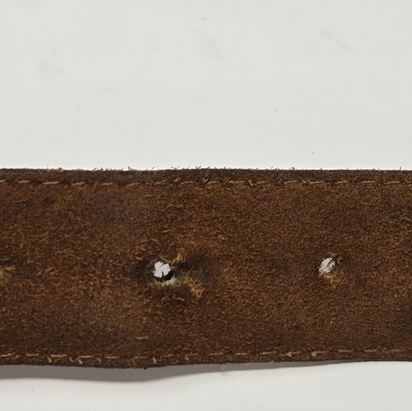 EDDIE BAUER BROWN LEATHER BELT BRASS BUCKLE TWISTED STITCHES MEN SIZE 36 WESTERN - Picture 8 of 15